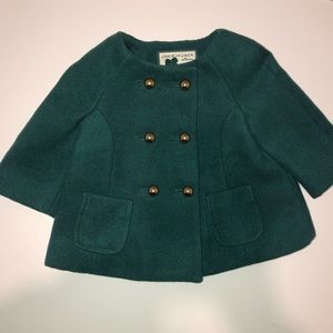 Janie & Jack Collection Girls Green Wool Coat 12-24 months